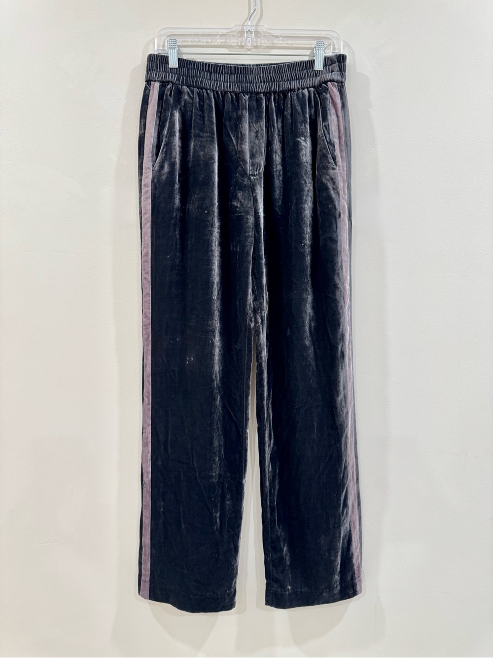 Zara Gray Velvet Side Stripe Track Pants Wide Leg Pull On Size M